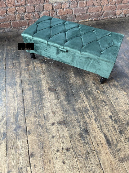 Green Ottoman Storage Bench | Velvet Green Footstool UK | Dark Green Ottoman Bench - ISTOOLS