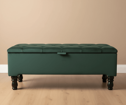 Luxury green velvet ottoman with plush cushioning and lid - ISTOOLS