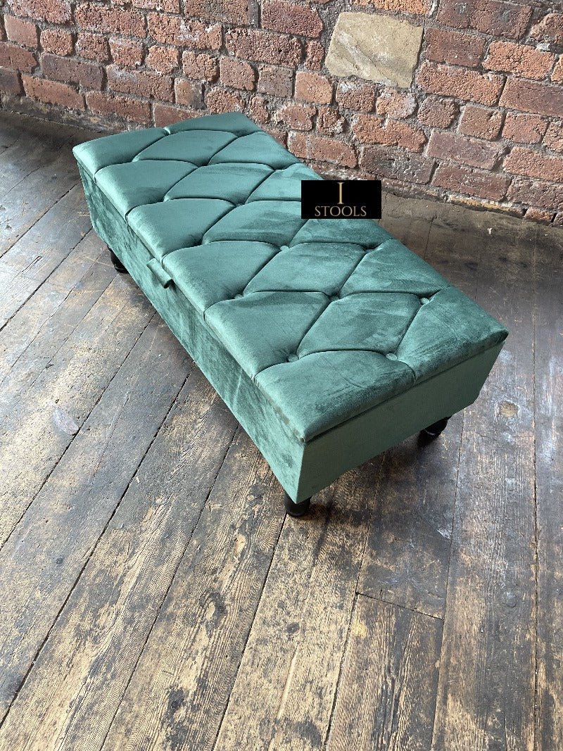 Green Ottoman Storage Bench | Velvet Green Footstool UK | Dark Green Ottoman Bench - ISTOOLS