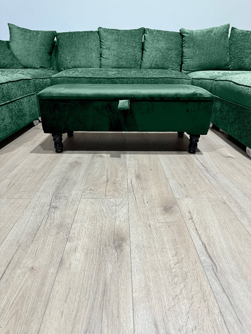 Green Plain Ottoman Storage Bench | Velvet Green Footstool| Dark Green Ottoman Bench - ISTOOLS