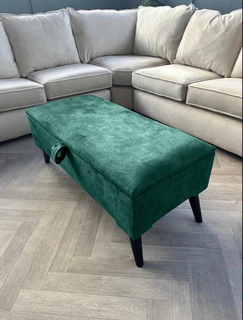 Green Plain Ottoman Storage Bench | Velvet Green Footstool| Dark Green Ottoman Bench - ISTOOLS