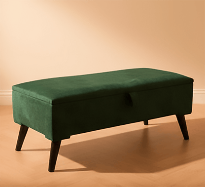 Green Plain Ottoman Storage Bench | Velvet Green Footstool| Dark Green Ottoman Bench - ISTOOLS