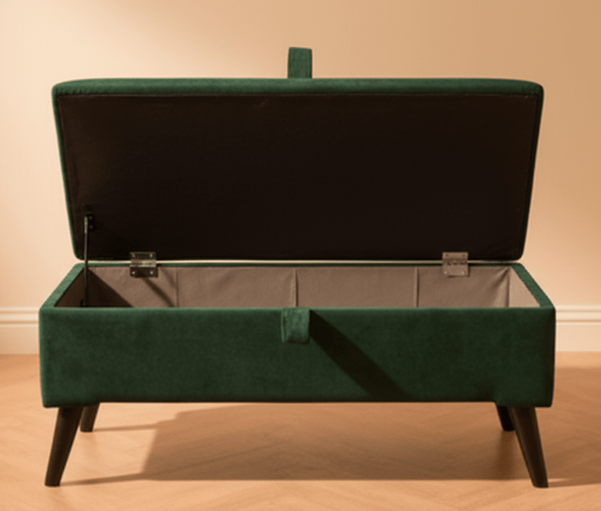 Wooden Leg Velvet Ottoman Pouffe Footstool - ISTOOLS