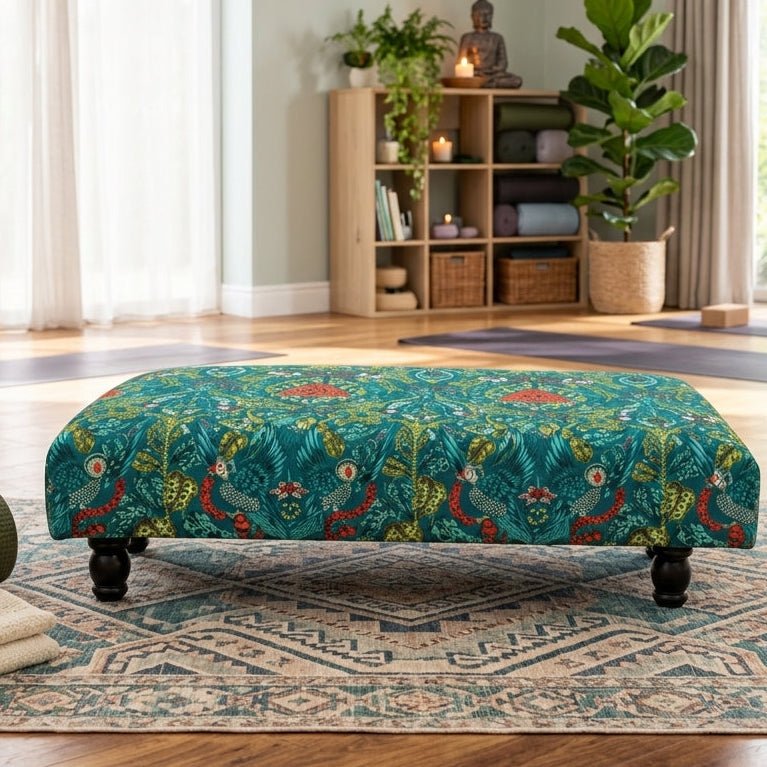 Green Printed Fabric Multicolour Footstool Bench – Stylish, Comfortable & Multi-purpose - ISTOOLS