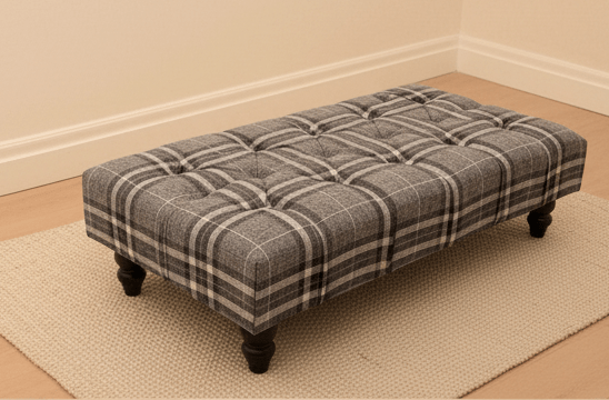 Grey & Black Tartan Upholstered Footstool | Tartan Chesterfield Ottoman footstool - ISTOOLS