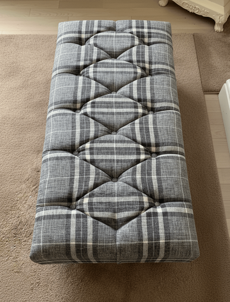 Close-Up Grey Black Tartan Fabric Upholstery Detail - ISTOOLS