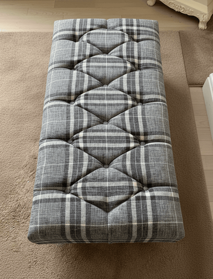 Close-Up Grey Black Tartan Fabric Upholstery Detail - ISTOOLS