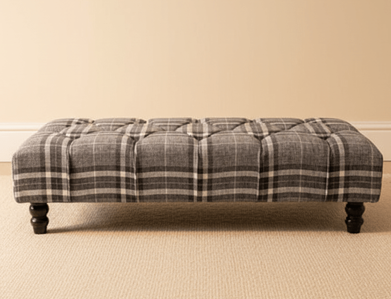 Grey & Black Tartan Upholstered Footstool | Tartan Chesterfield Ottoman footstool - ISTOOLS