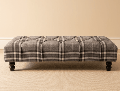 Grey & Black Tartan Upholstered Footstool | Tartan Chesterfield Ottoman footstool - ISTOOLS