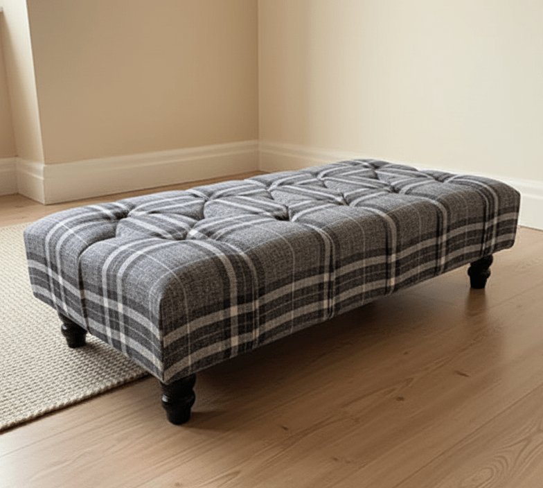 Stylish Grey & Black Plaid Footstool for Living Room Seating - ISTOOLS