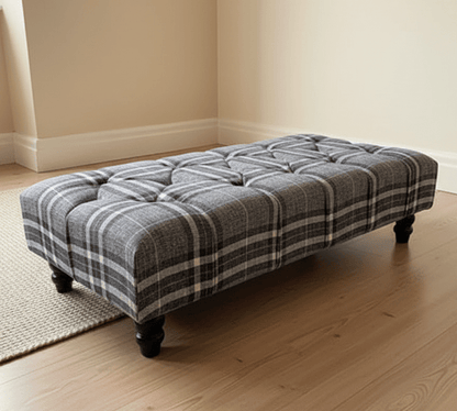 Stylish Grey & Black Plaid Footstool for Living Room Seating - ISTOOLS