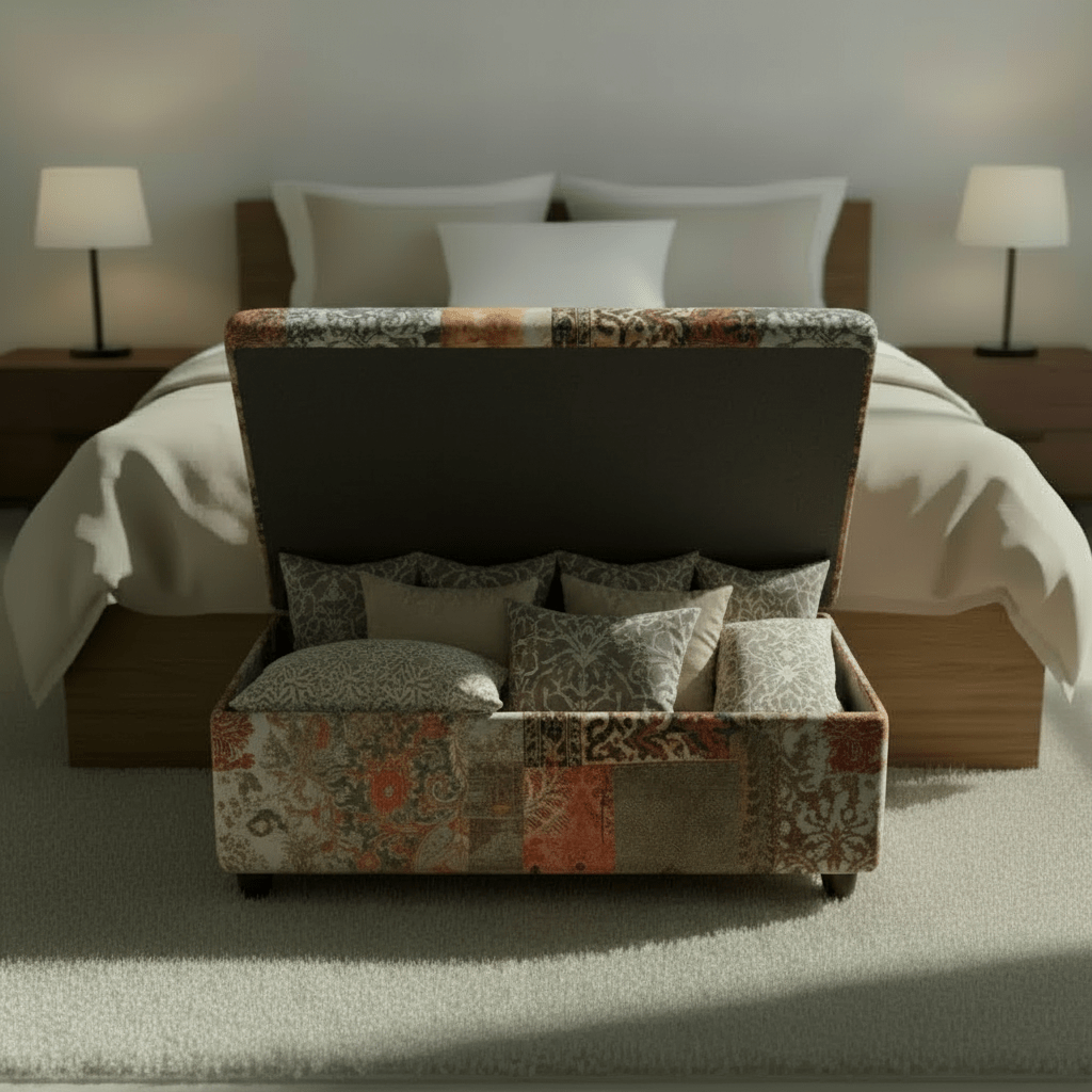 Hand - Upholstered Bedroom Storage Ottoman Contemporary Aesthetic - ISTOOLS