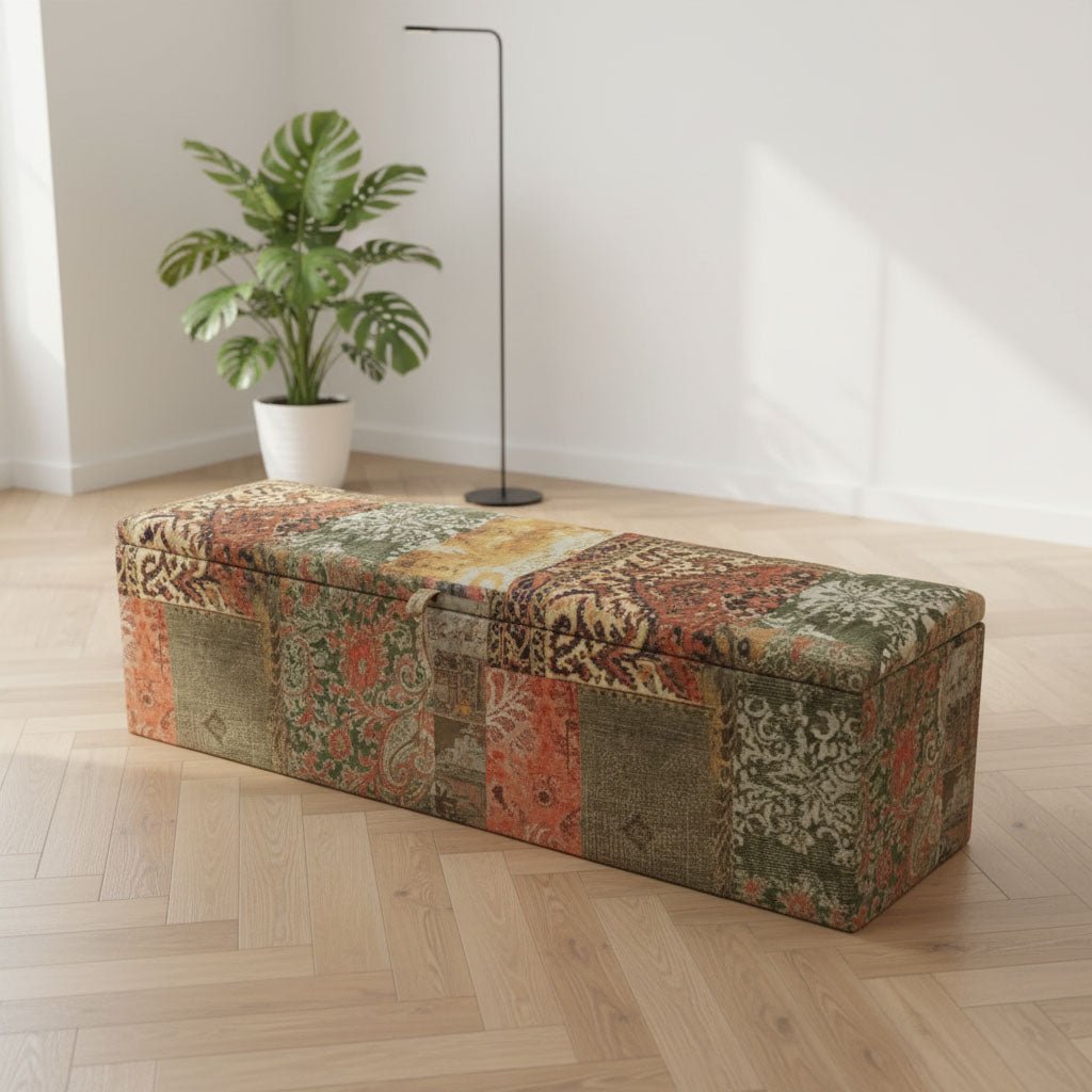 Hand - Upholstered Hallway Bench Chesterfield Lid Contemporary Motif - ISTOOLS