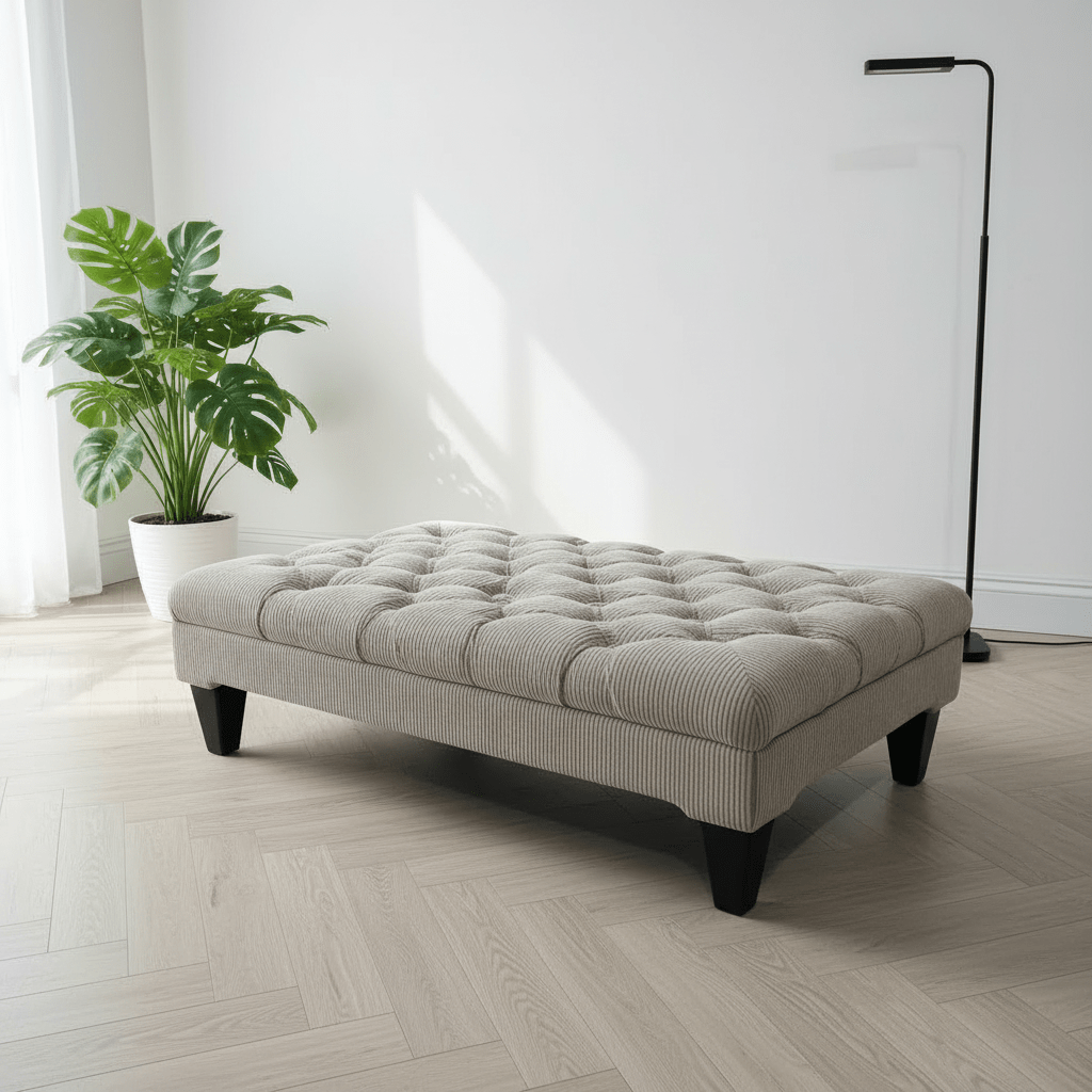 Hand - Upholstered Rectangular Lounge Pouffe Contemporary Aesthetic - ISTOOLS