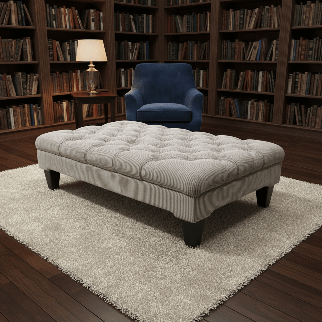 Hand - Upholstered Rectangular Lounge Pouffe Contemporary Aesthetic - ISTOOLS