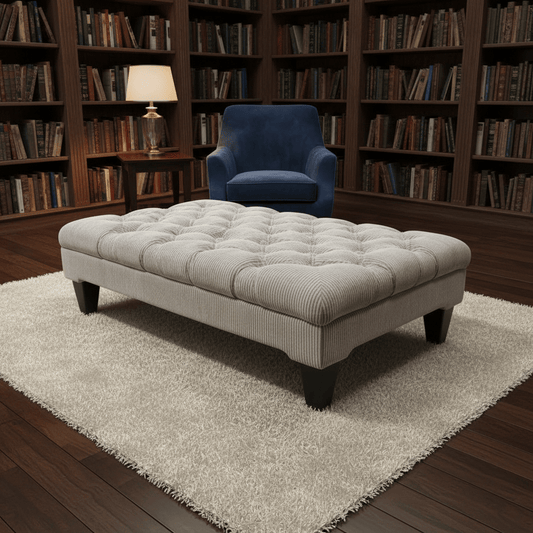 Hand - Upholstered Rectangular Lounge Pouffe Contemporary Aesthetic - ISTOOLS