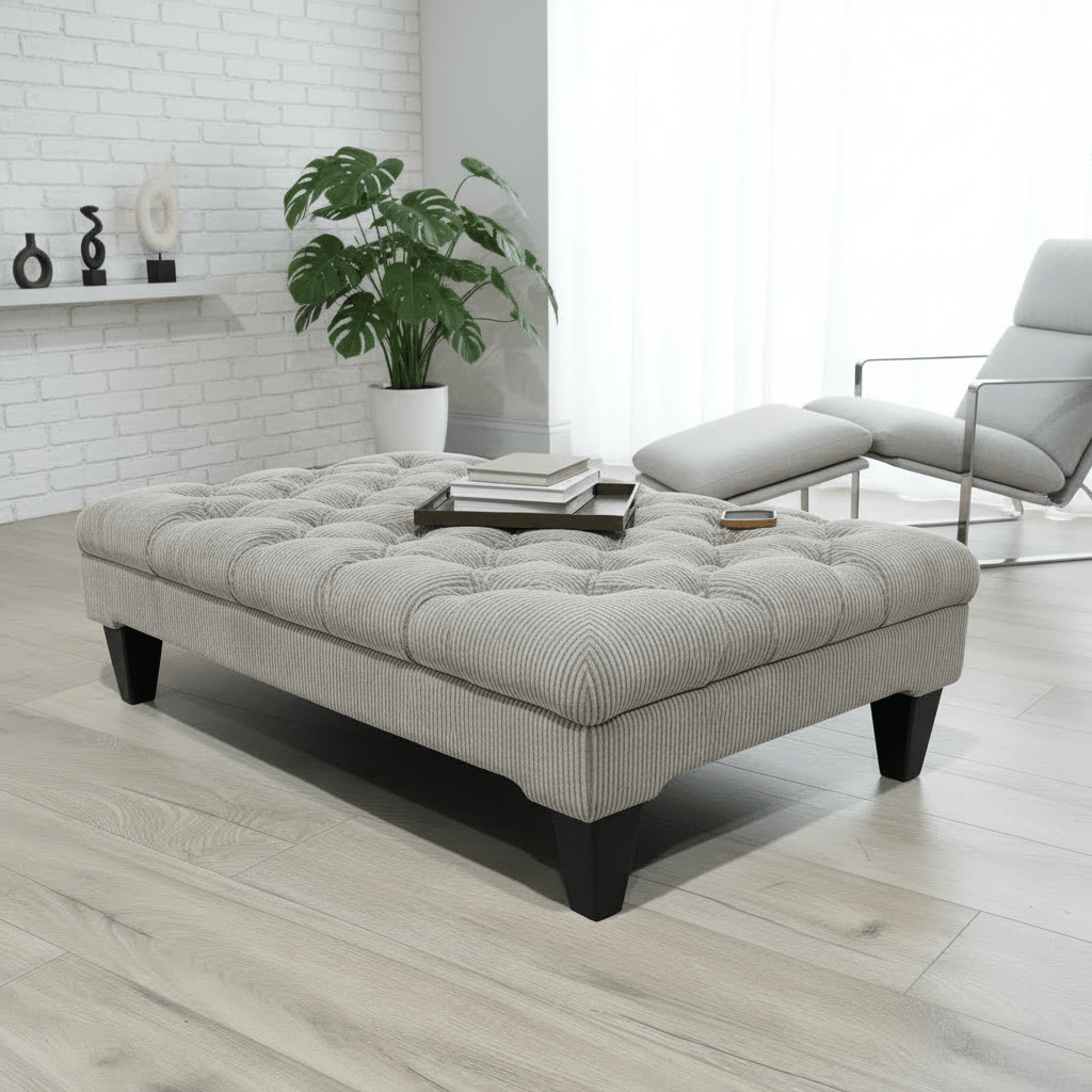 Hand - Upholstered Rectangular Lounge Pouffe Contemporary Aesthetic - ISTOOLS