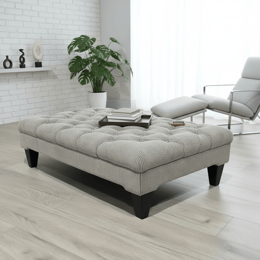 Hand - Upholstered Rectangular Lounge Pouffe Contemporary Aesthetic - ISTOOLS