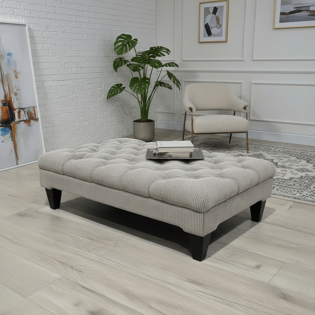 Hand - Upholstered Rectangular Lounge Pouffe Contemporary Aesthetic - ISTOOLS