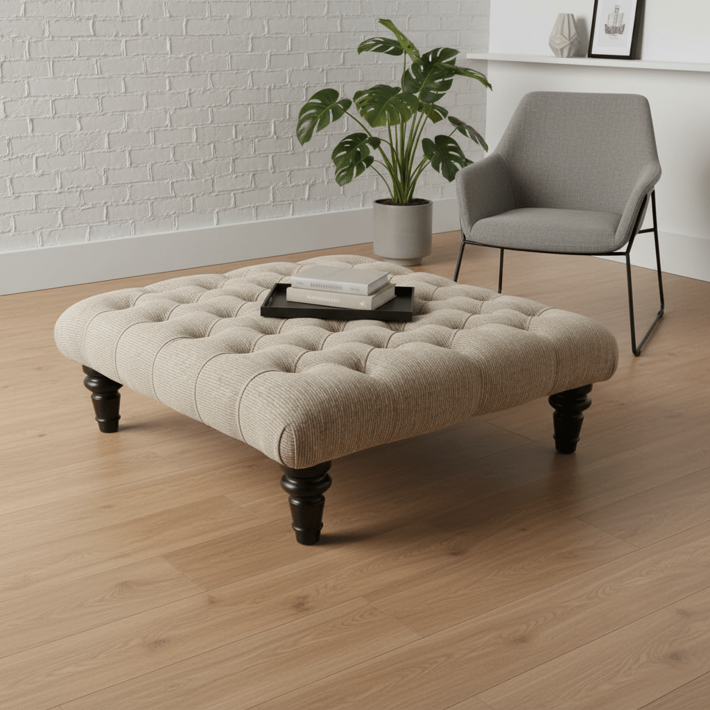 Hand - Upholstered Square Footstool Coffee Table Contemporary Aesthetic non - storage - ISTOOLS