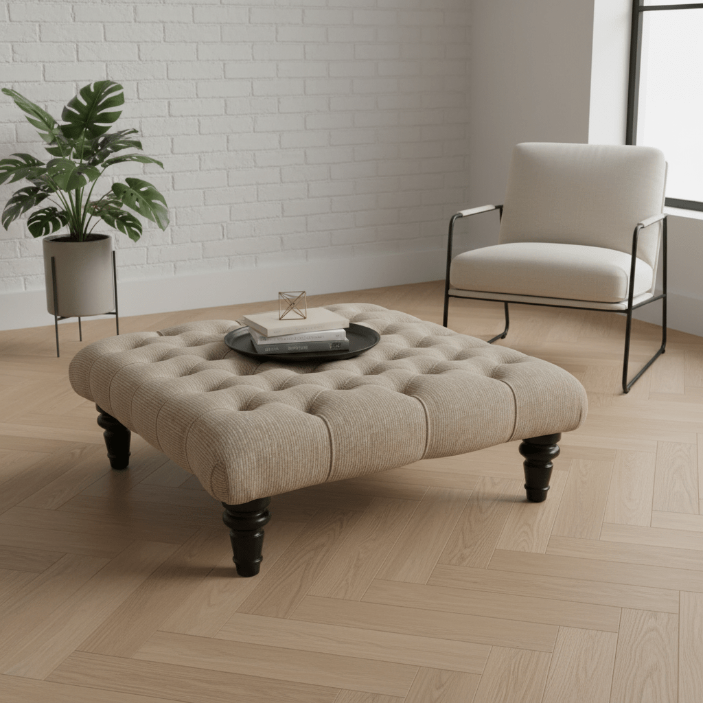 Hand - Upholstered Square Footstool Coffee Table Contemporary Aesthetic non - storage - ISTOOLS