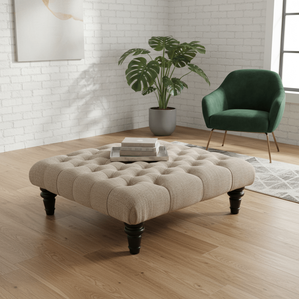 Hand - Upholstered Square Footstool Coffee Table Contemporary Aesthetic non - storage - ISTOOLS