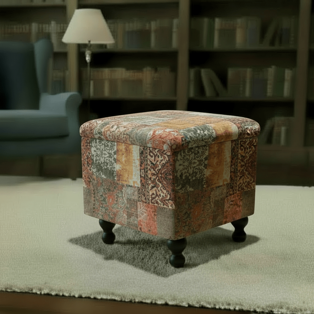 Hand - Upholstered Square Pouffe with Storage Abstract Style - ISTOOLS