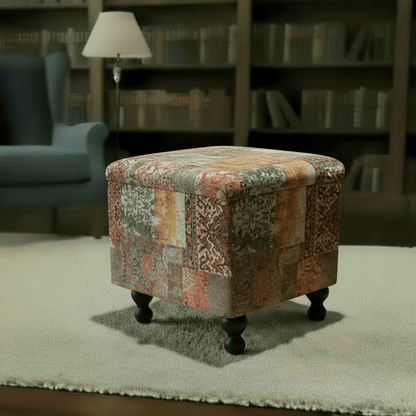 Hand - Upholstered Square Pouffe with Storage Abstract Style - ISTOOLS