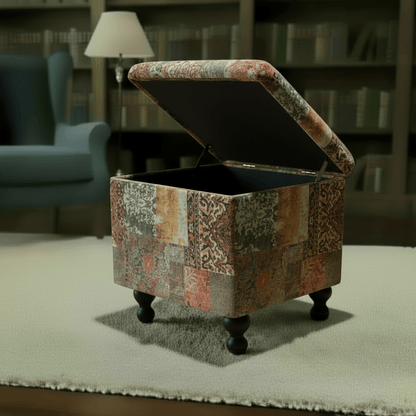 Hand - Upholstered Square Pouffe with Storage Abstract Style - ISTOOLS