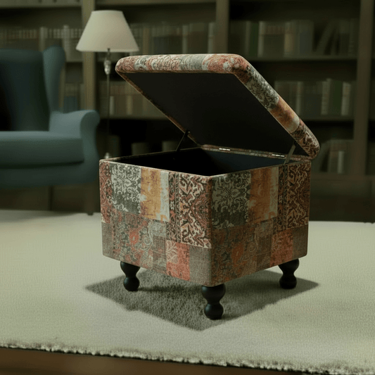 Hand - Upholstered Square Pouffe with Storage Abstract Style - ISTOOLS