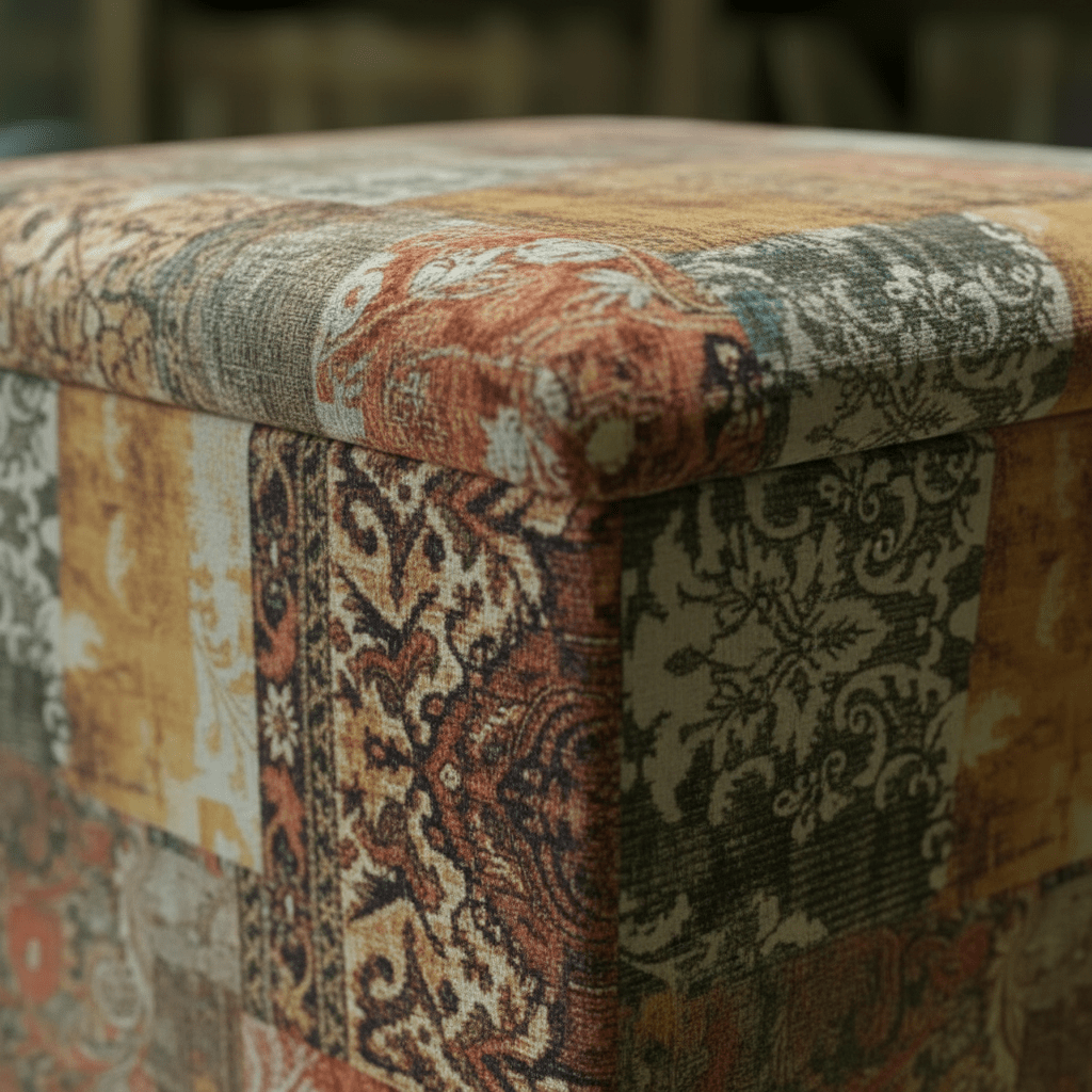 Hand - Upholstered Square Pouffe with Storage Abstract Style - ISTOOLS