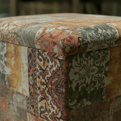 Hand - Upholstered Square Pouffe with Storage Abstract Style - ISTOOLS