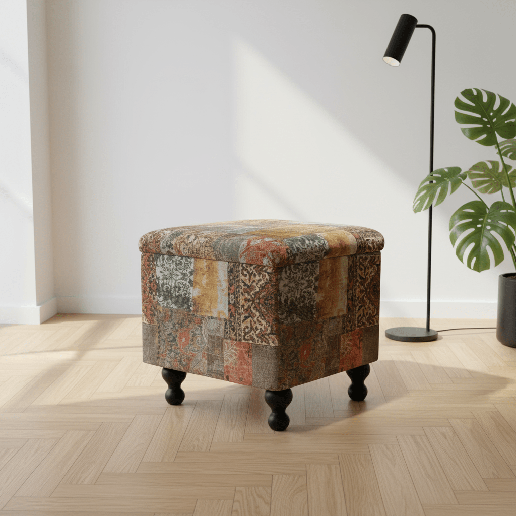 Hand - Upholstered Square Pouffe with Storage Abstract Style - ISTOOLS