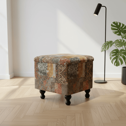 Hand - Upholstered Square Pouffe with Storage Abstract Style - ISTOOLS