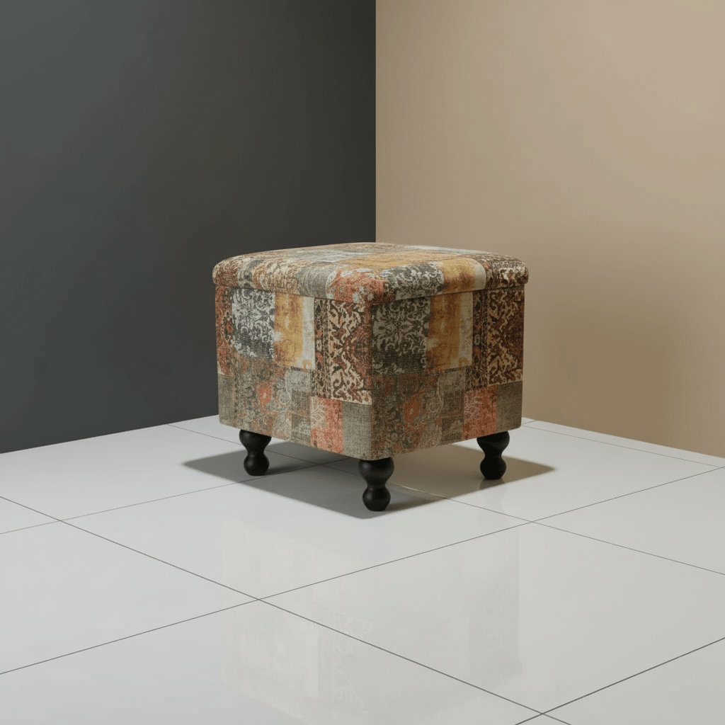 Hand - Upholstered Square Pouffe with Storage Abstract Style - ISTOOLS