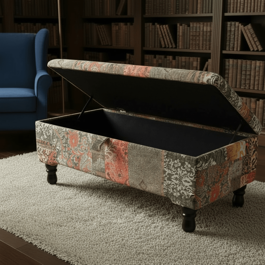 Hand - Upholstered Storage Footstool Box Contemporary Aesthetic - ISTOOLS