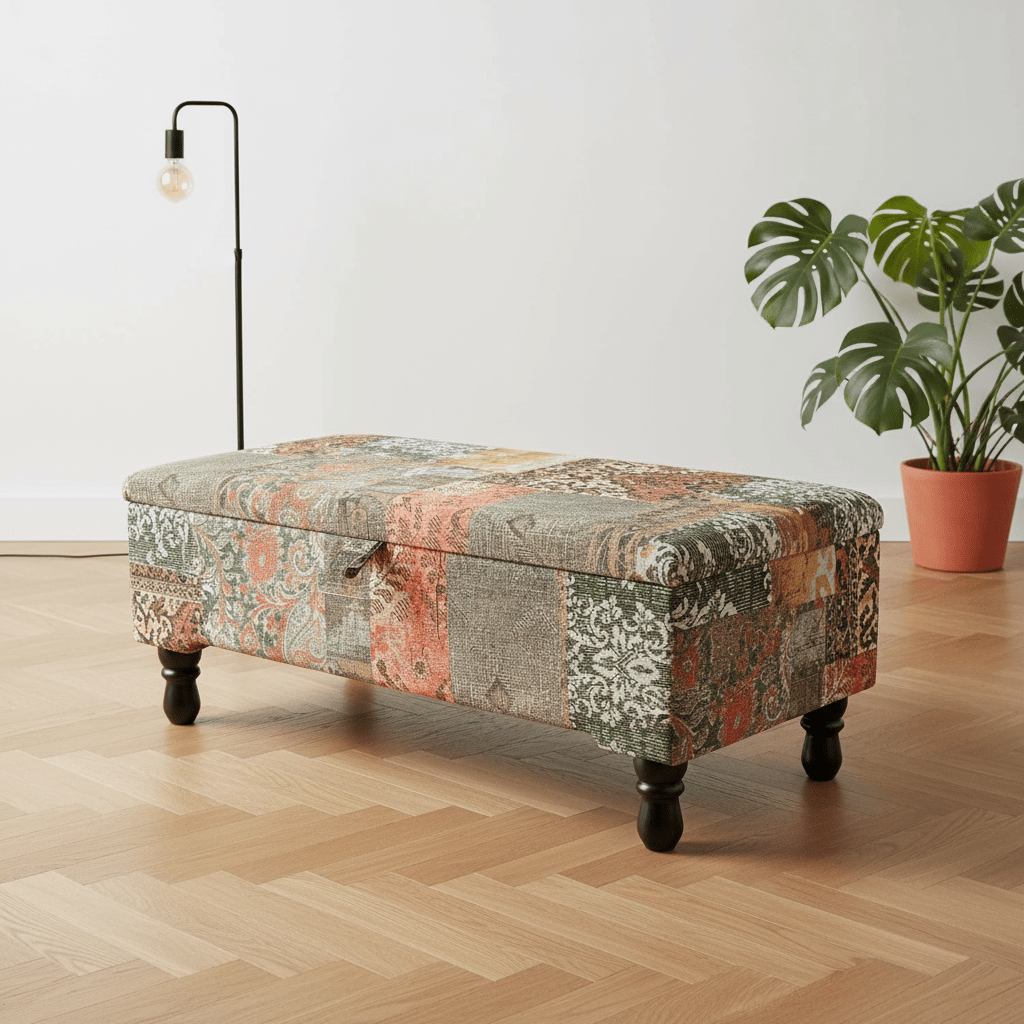 Hand - Upholstered Storage Footstool Box Contemporary Aesthetic - ISTOOLS