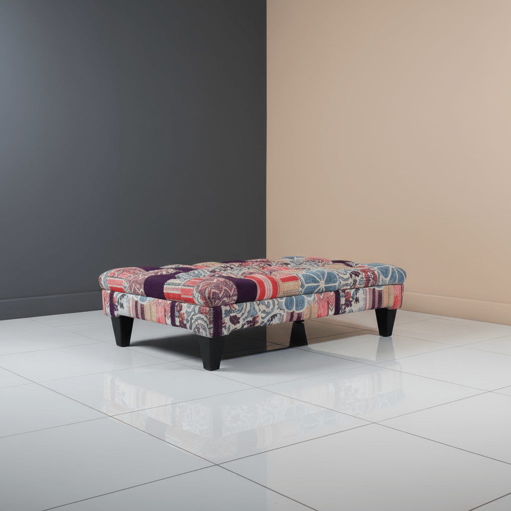 Handcrafted Buttoned Ottoman Bench Distinctive Designer Motif - ISTOOLS