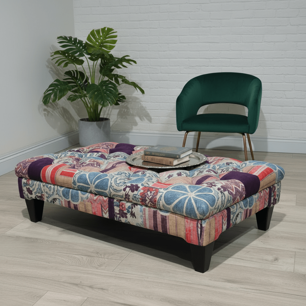 Handcrafted Buttoned Ottoman Bench Distinctive Designer Motif - ISTOOLS
