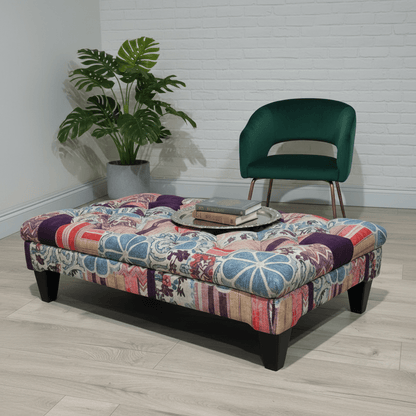 Handcrafted Buttoned Ottoman Bench Distinctive Designer Motif - ISTOOLS