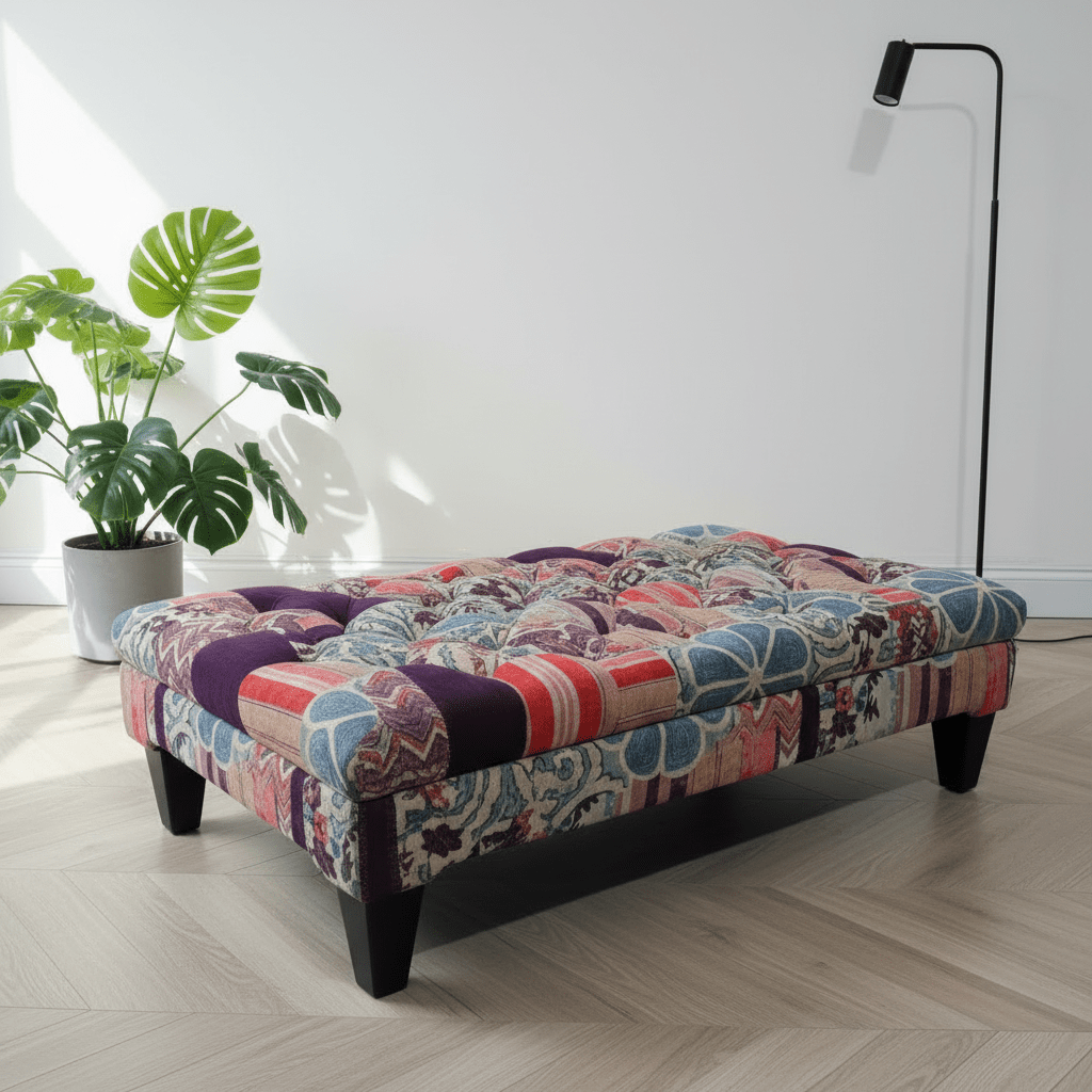 Handcrafted Buttoned Ottoman Bench Distinctive Designer Motif - ISTOOLS