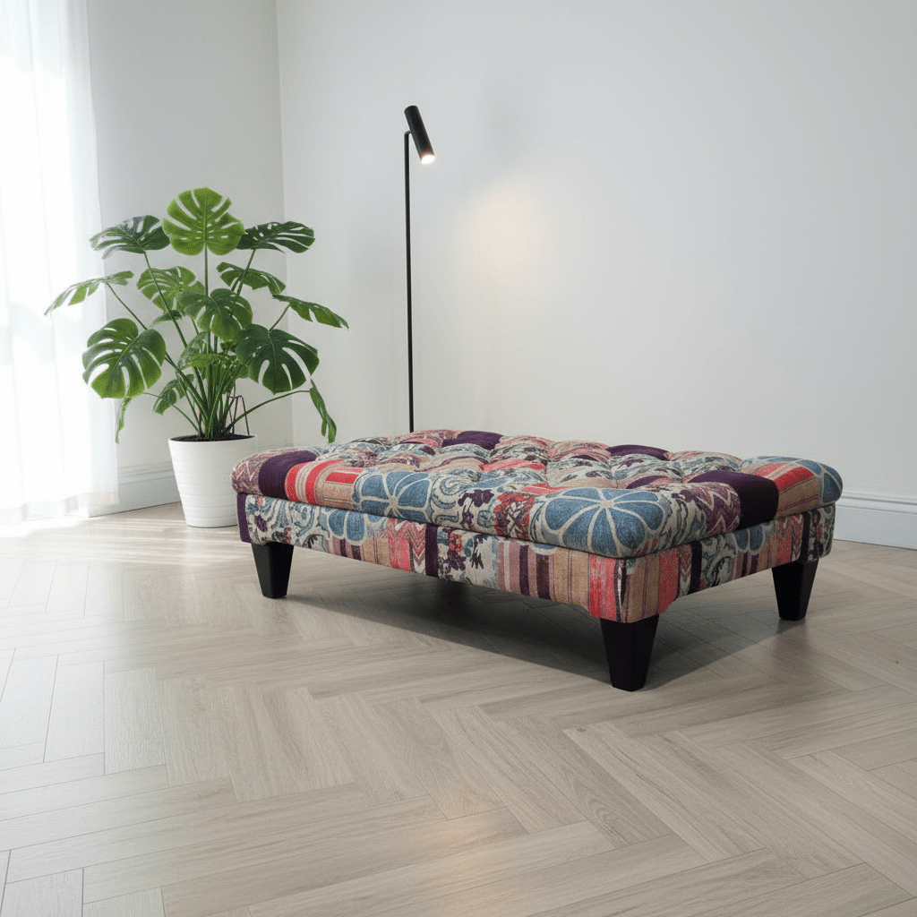 Handcrafted Buttoned Ottoman Bench Distinctive Designer Motif - ISTOOLS