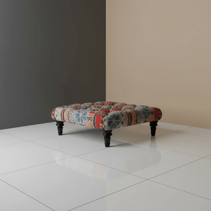 Handcrafted Buttoned Square Ottoman Distinctive Designer Motif - ISTOOLS