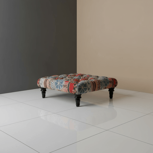 Handcrafted Buttoned Square Ottoman Distinctive Designer Motif - ISTOOLS