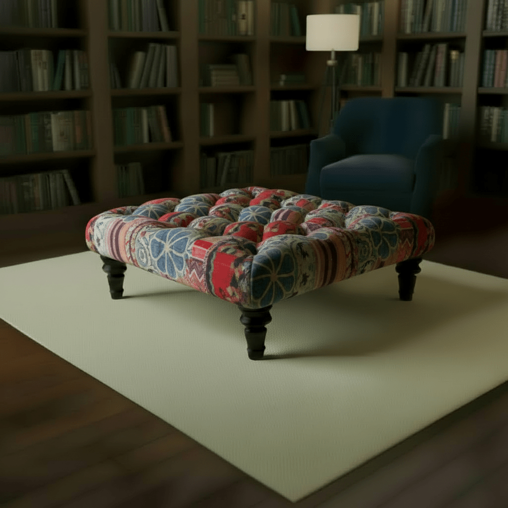 Handcrafted Buttoned Square Ottoman Distinctive Designer Motif - ISTOOLS
