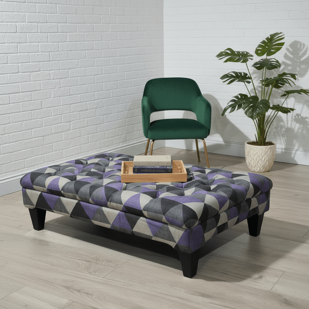 Handcrafted Rectangular Buttoned Ottoman Centrepiece Aesthetic - ISTOOLS