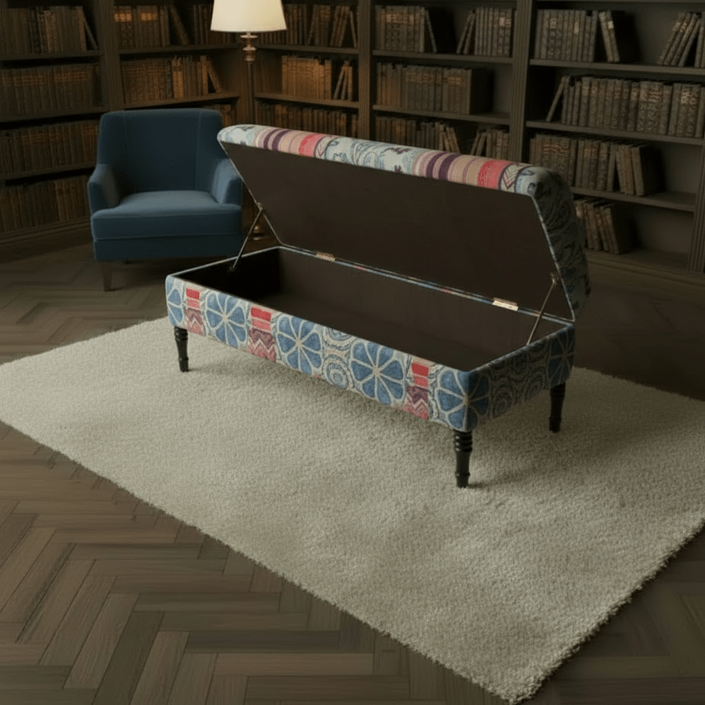 Handcrafted Smooth Top Ottoman Bench Distinctive Designer Motif - ISTOOLS