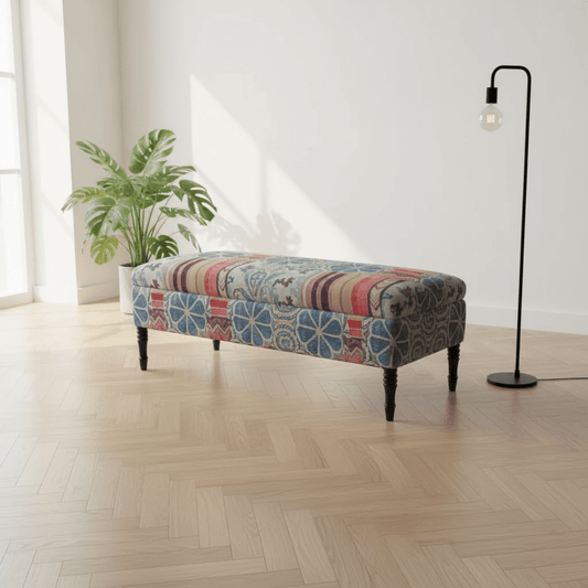 Handcrafted Smooth Top Ottoman Bench Distinctive Designer Motif - ISTOOLS