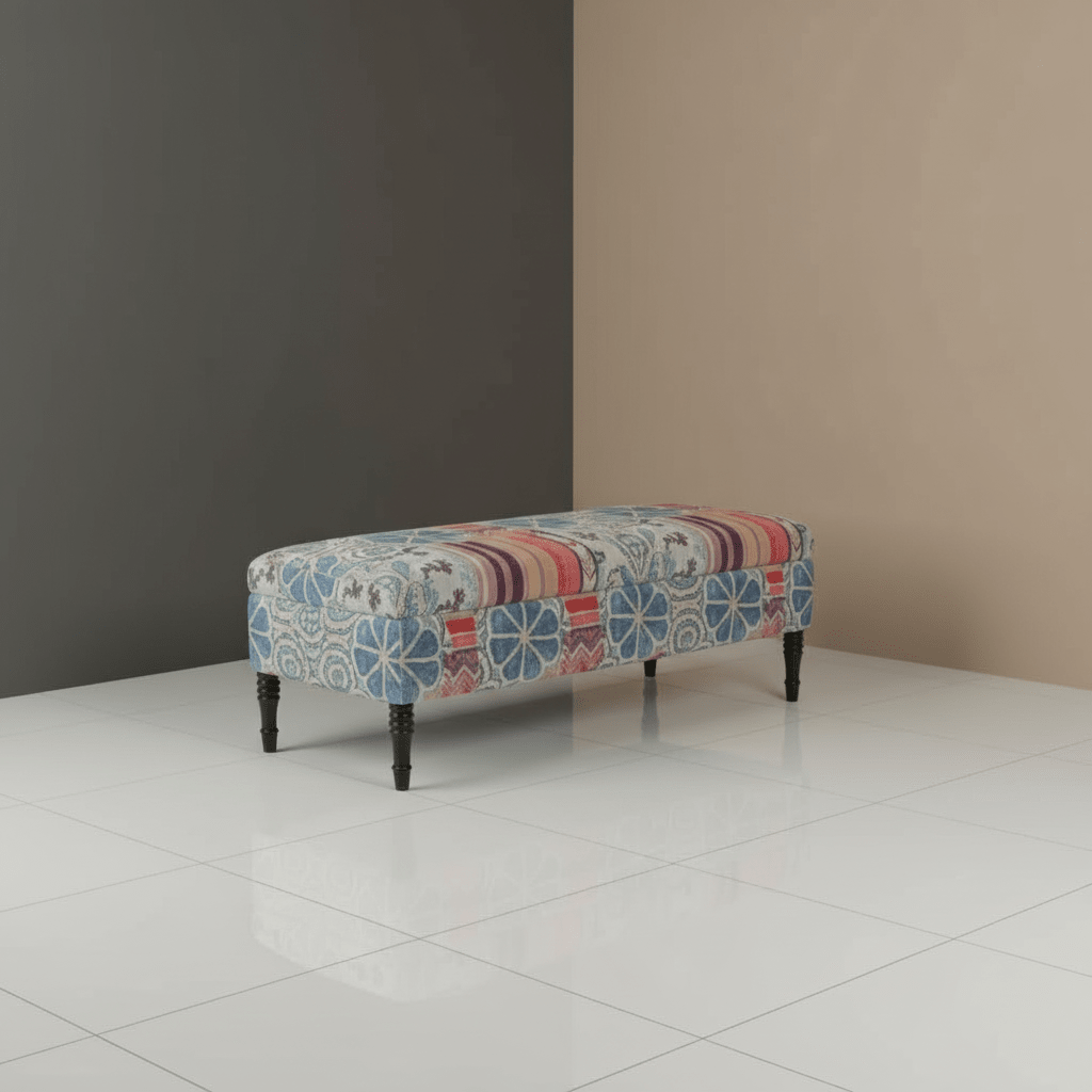 Handcrafted Smooth Top Ottoman Bench Distinctive Designer Motif - ISTOOLS