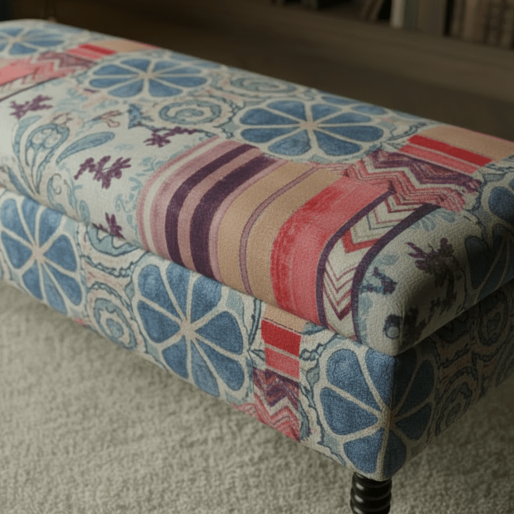 Handcrafted Smooth Top Ottoman Bench Distinctive Designer Motif - ISTOOLS